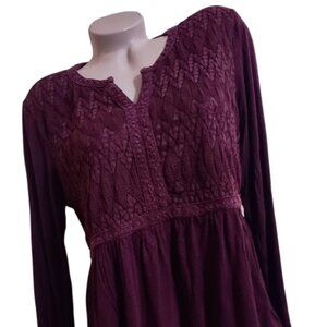 WOMEN STYLE&CO BEAUTIFUL BURGUNDY PEASANT BOHO HIPPIE TUNIC SZ M